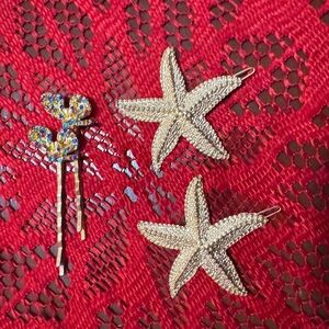 Colorful Rhinestone Hair Clips and 2 Starfish Barrett’s… all metal.